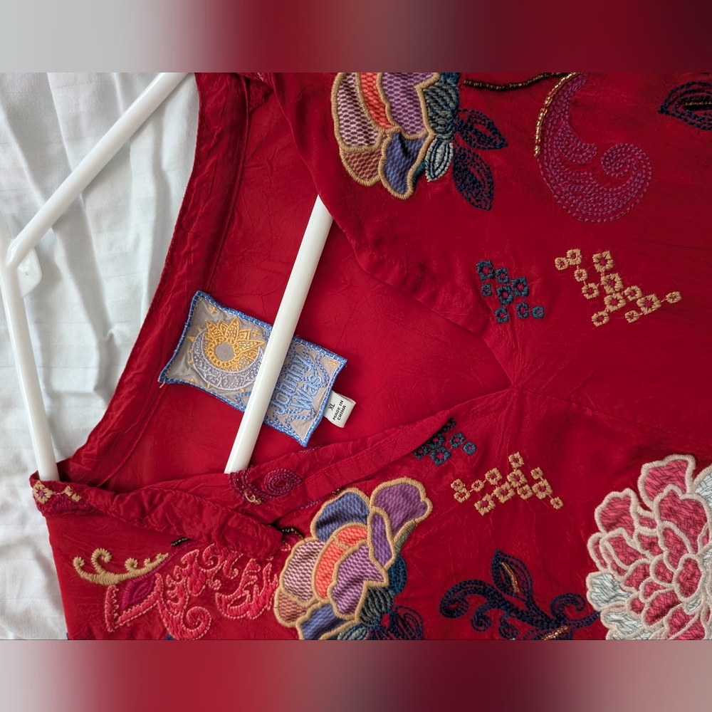 Johnny Was Red Floral Embroidered Blouse - Picture 2 of 2